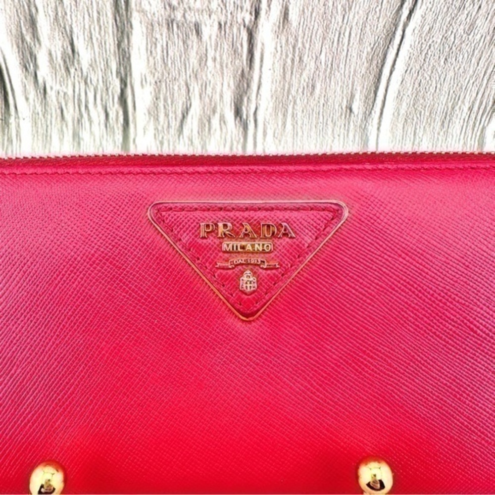 AUTHENTIC Prada Saffiano Metal Leather Continental Wallet. Color: Pink. - Picture 4 of 16
